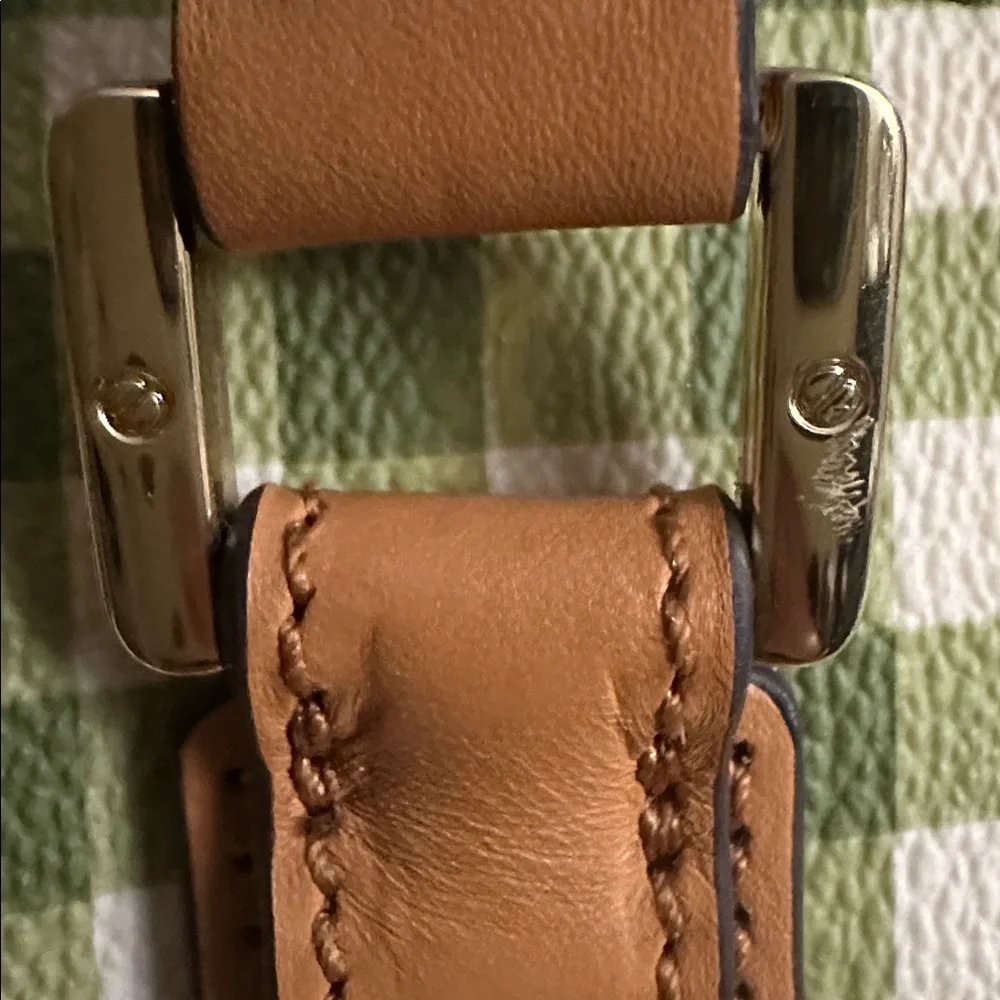 Tory Burch Kerrington Gingham Open Green Vinyl Tote w/ Leather Crossbody Strap